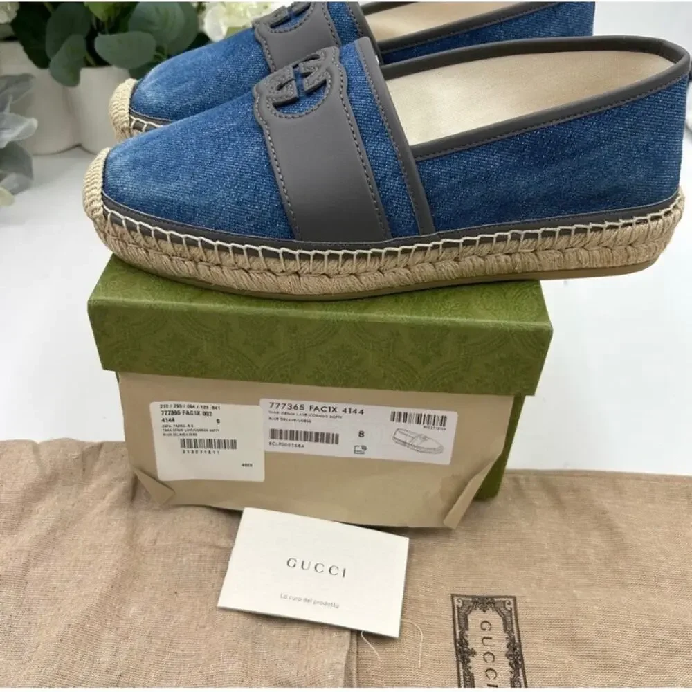 Men's Gucci blue denim ESPADRILLES size 8, made in Spain
